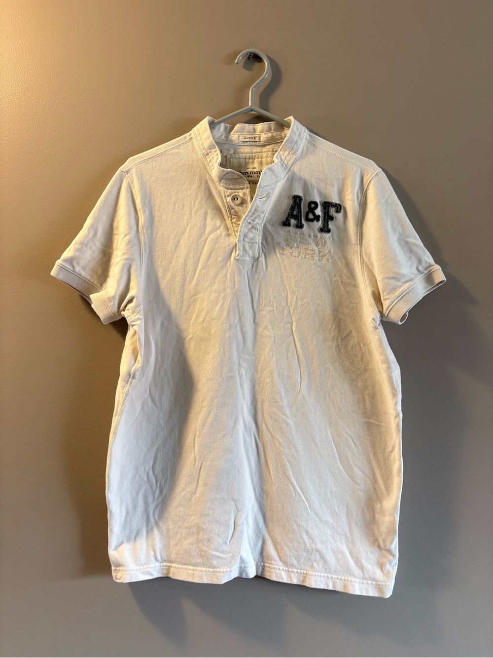 Abercrombie & Fitch White Short-Sleeve Henley with A&F Chest Logo